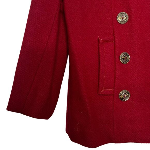 Vintage 60s Size Small Maroon Red Mod Pea Wool Coat Jacket Double Breast - Picture 5 of 12